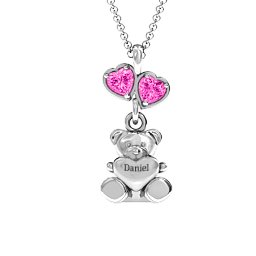 Teddy Bear with Stones Pendant in 925 Sterling Silver with Pink Tourmaline