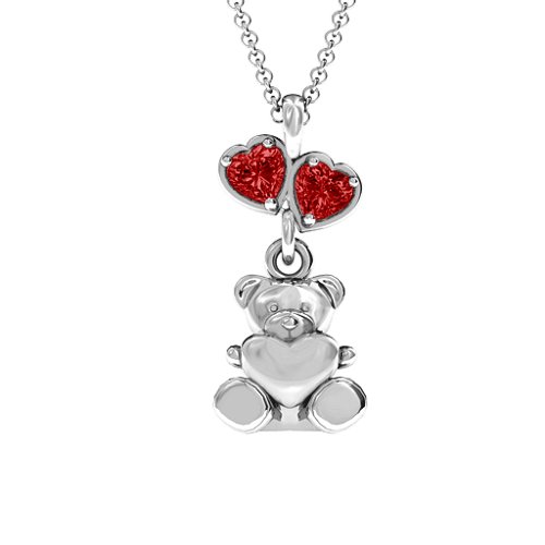 Teddy Bear with Stones Pendant – Sterling Silver with Garnet