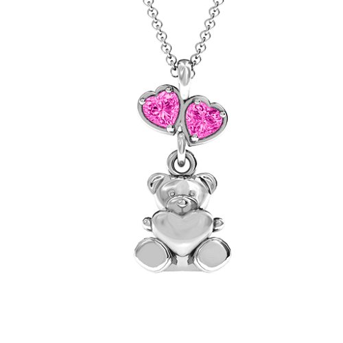Teddy Bear with Stones Pendant – Sterling Silver with Pink Tourmaline