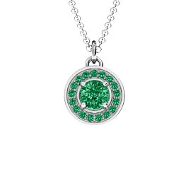 Halo and Accents Pendant in 925 Sterling Silver with Emerald and Green Premium Zirconia