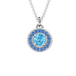 Halo and Accents Pendant in 925 Sterling Silver with Blue Topaz and Fancy Blue Premium Zirconia