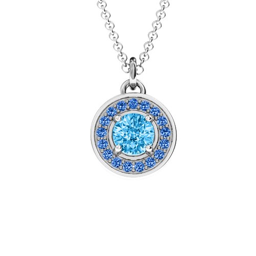 Halo and Accents Pendant – Sterling Silver with Blue Topaz and Fancy Blue Premium Zirconia