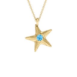 Starfish with Stone Pendant in 10K Solid Yellow Gold with Blue Topaz