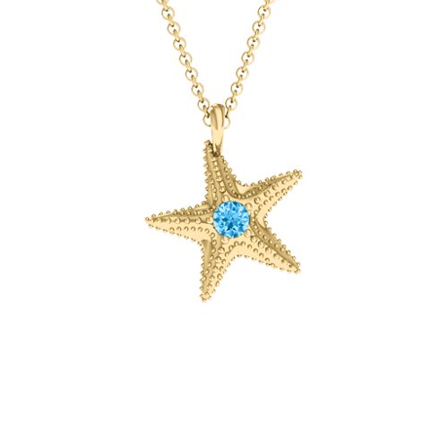 Starfish with Stone Pendant – 10K Yellow Gold with Blue Topaz