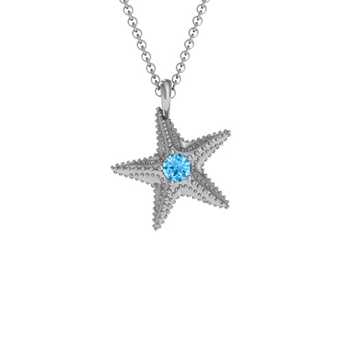 Starfish with Stone Pendant – Sterling Silver with Blue Topaz