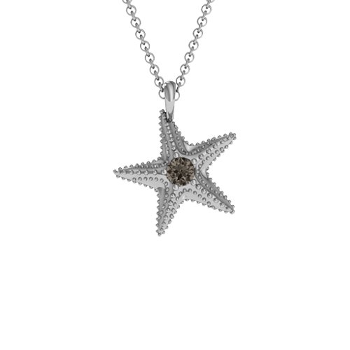 Starfish with Stone Pendant – Sterling Silver with Smokey Quartz