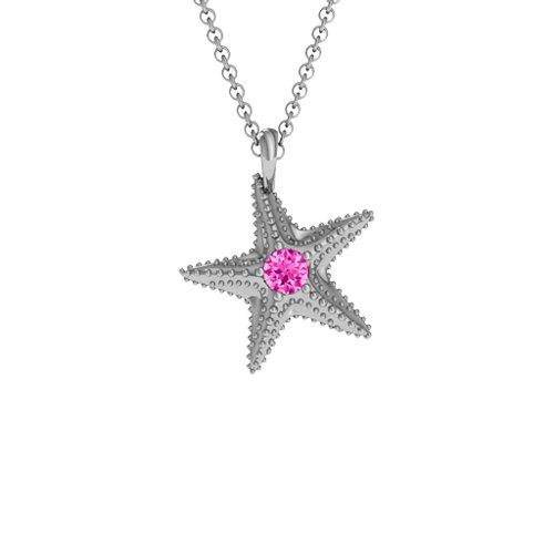 Starfish with Stone Pendant – Sterling Silver with Pink Tourmaline
