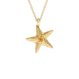 Starfish with Stone Pendant in 10K Solid Yellow Gold with Citrine