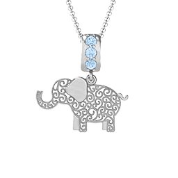 Filigree Elephant with Stones Pendant in 925 Sterling Silver with Aquamarine