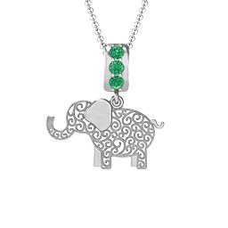 Filigree Elephant with Stones Pendant in 925 Sterling Silver with Emerald