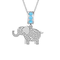 Filigree Elephant with Stones Pendant in 925 Sterling Silver with Blue Topaz
