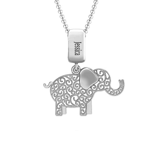Filigree Elephant with Stones Pendant – Sterling Silver with Ruby and Cubic Zirconia