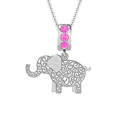 Filigree Elephant with Stones Pendant in 925 Sterling Silver with Pink Tourmaline