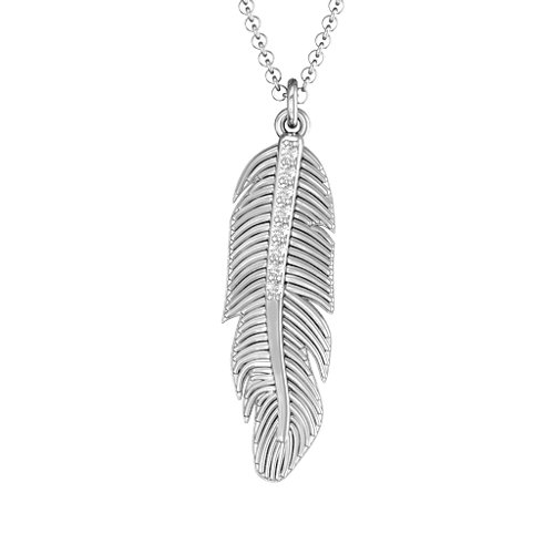 Feather with Accent Stones Pendant – Sterling Silver with White Premium Zirconia