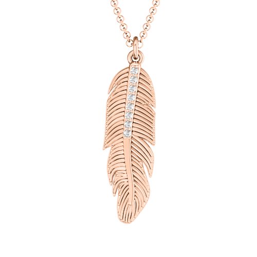 Feather with Accent Stones Pendant – 10K Rose Gold with White Premium Zirconia