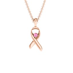 Awareness Ribbon Pendant in 10K Solid Rose Gold with Pink Tourmaline