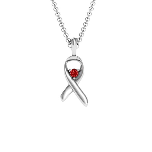 Awareness Ribbon Pendant – Sterling Silver with Garnet