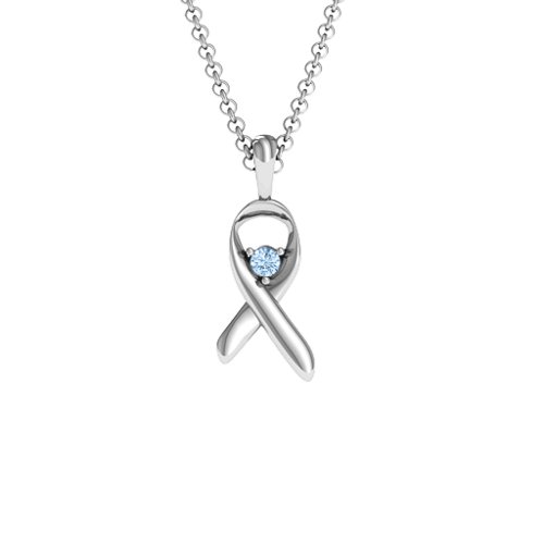 Awareness Ribbon Pendant – Sterling Silver with Aquamarine