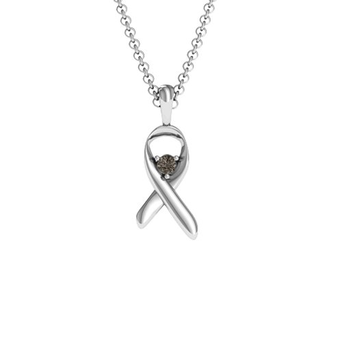 Awareness Ribbon Pendant – Sterling Silver with Smokey Quartz