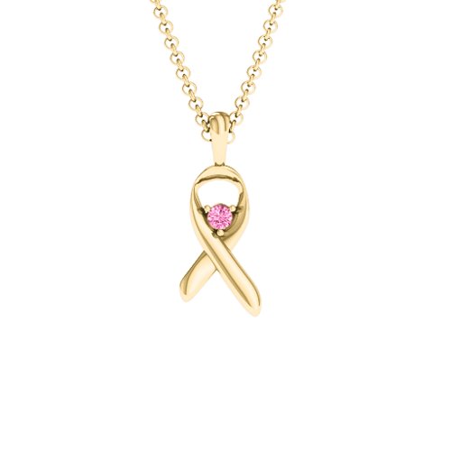 Awareness Ribbon Pendant – 10K Yellow Gold with Pink Tourmaline