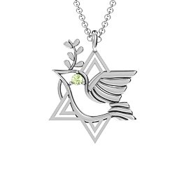 Star of David and Dove of Peace Pendant in 925 Sterling Silver with Peridot