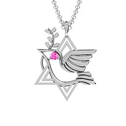 Star of David and Dove of Peace Pendant in 925 Sterling Silver with Pink Tourmaline