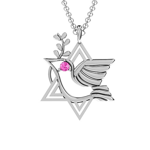 Star of David and Dove of Peace Pendant – Sterling Silver with Pink Tourmaline