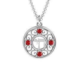 Chai and Stones Pendant in 925 Sterling Silver with Garnet