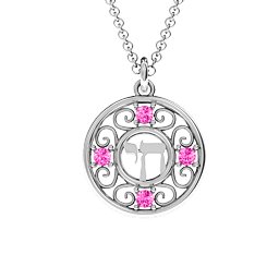 Chai and Stones Pendant in 925 Sterling Silver with Pink Tourmaline