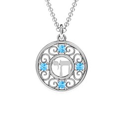 Chai and Stones Pendant – 10K Yellow Gold with Blue Topaz