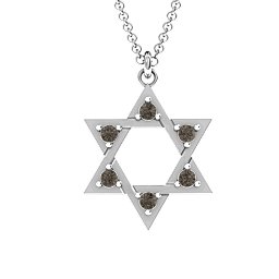 Star of David with Stones Pendant in 925 Sterling Silver with Smokey Quartz