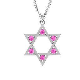 Star of David with Stones Pendant in 925 Sterling Silver with Pink Tourmaline
