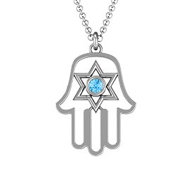 Hamsa with Star of David Pendant in 925 Sterling Silver with Blue Topaz