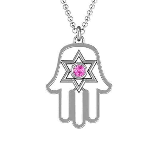 Hamsa with Star of David Pendant – Sterling Silver with Pink Tourmaline