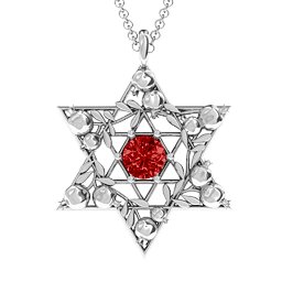 Pomegranate Branch Star of David Pendant in 925 Sterling Silver with Garnet