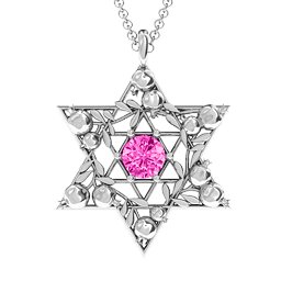 Pomegranate Branch Star of David Pendant in 925 Sterling Silver with Pink Tourmaline
