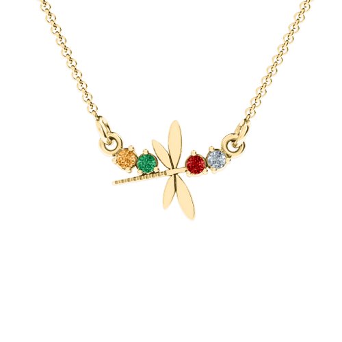 Dragonfly Pendant – 10K Yellow Gold with Citrine, Emerald, Garnet, and Cubic Zirconia