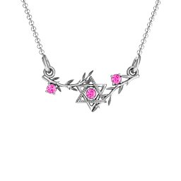 Star of David with Olive Branches Pendant in 925 Sterling Silver with Pink Tourmaline