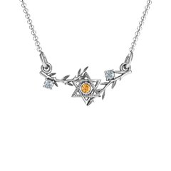 Star of David with Olive Branches Pendant – 10K Yellow Gold with Citrine and Cubic Zirconia