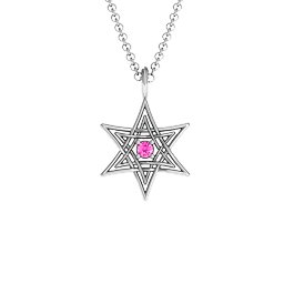 Modern Star of David Pendant in 925 Sterling Silver with Pink Tourmaline