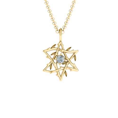 Olive Branch Star of David Pendant – 10K Yellow Gold with Cubic Zirconia