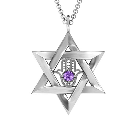 Star of David with Hamsa Pendant – Sterling Silver with Amethyst