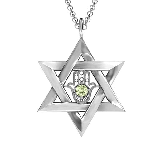 Star of David with Hamsa Pendant – Sterling Silver with Peridot