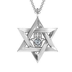 Star of David with Hamsa Pendant – 10K Yellow Gold with Cubic Zirconia