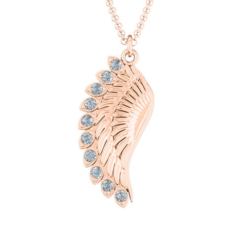 Wing Pendant with Stones – 10K Rose Gold with Cubic Zirconia