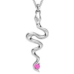Snake Pendant in 925 Sterling Silver with Pink Tourmaline