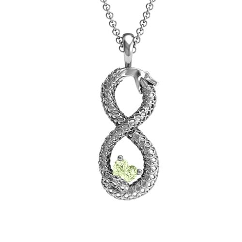 Ouroboros Snake Infinity Pendant – Sterling Silver with Peridot