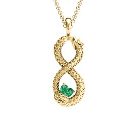Ouroboros Snake Infinity Pendant in 10K Solid Yellow Gold with Emerald