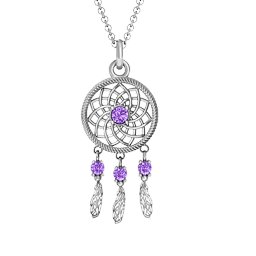 Dream Catcher Pendant in 925 Sterling Silver with Amethyst