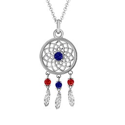 Dream Catcher Pendant in 925 Sterling Silver with Blue Sapphire and Garnet